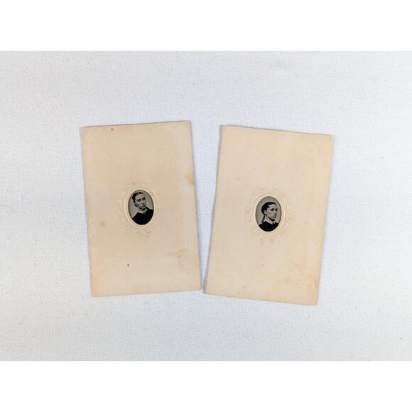 Set of 2 Gem Tintypes, Victorian photo of young woman, miniature photography for - Picture 3 of 8